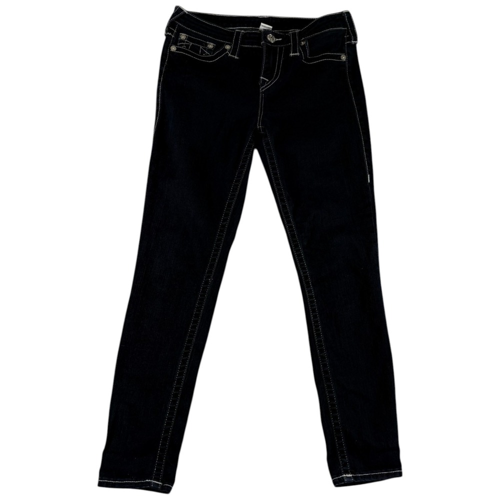 True Religion Skinny Jeans Womens 29 Blue Denim Dark Wash Mid Rise Stitched